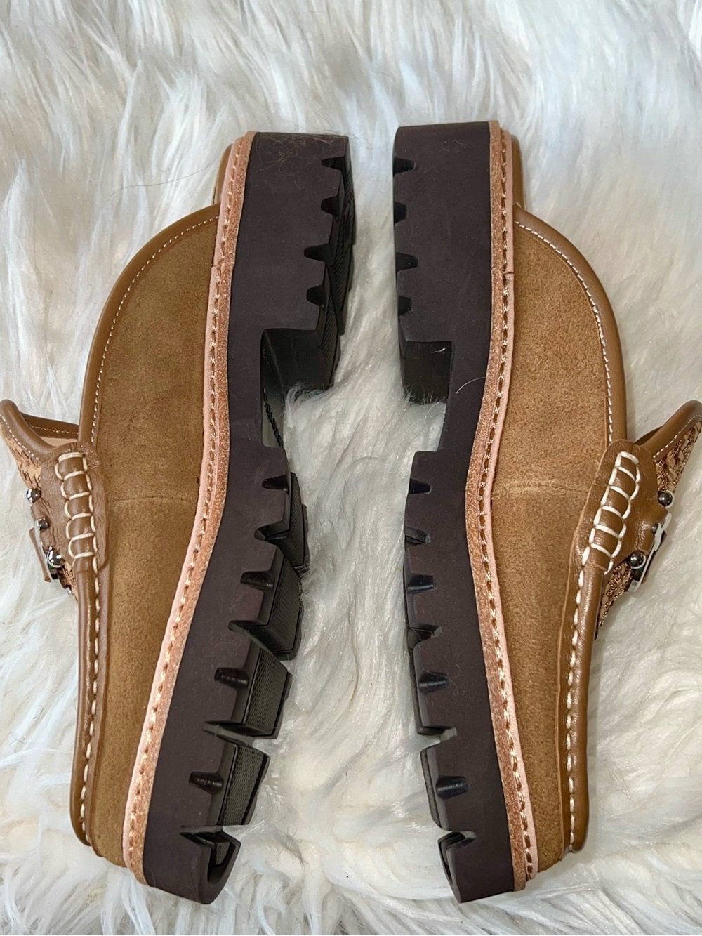 Donald J. Pliner Woven Tan Leather Slide Mules with Metallic Bit - Picture 3 of 5